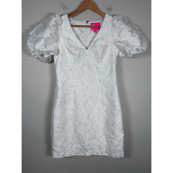 Lilly Pulitzer Citra Floral Embroidered Puff Sleeve Sheath Dress Women 00 White - Image 2