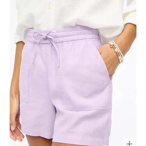 J. Crew Linen Blend Drawstring Shorts in Lavender Pockets Size Large‎ - Image 2