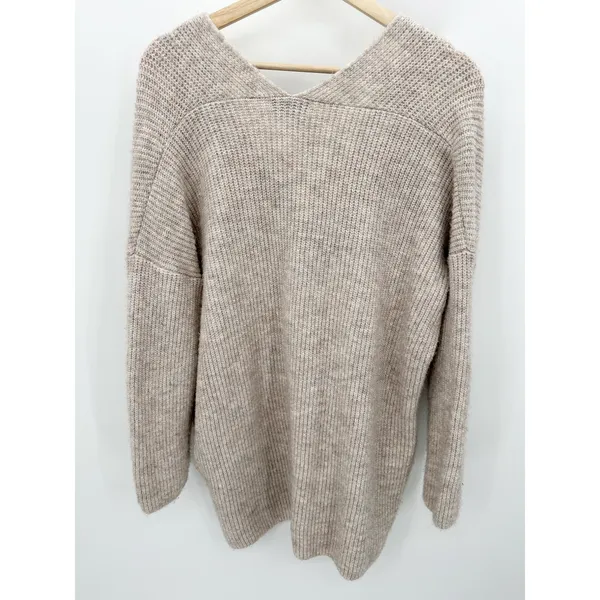 Urban Outfitters Sweater Womens XS Cream‎ Knit Oversized Pullover V-Neck BZ10 - Image 2