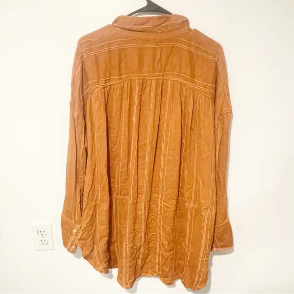 Free People Womens Size Medium Cozy Nights Blouse Orange Medium Soft Shirt - Image 5