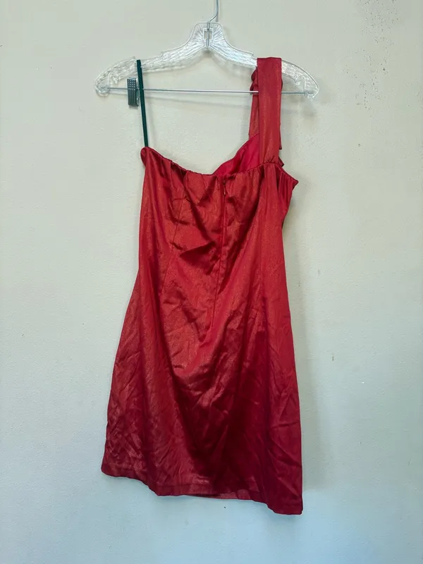 As U Wish Red Satin Rosette Mini Dress Size 7 Homecoming One Shoulder - Image 4