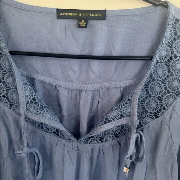 Adrienne Vittadini Lavender-Blue Lace Yoke Blouse - Image 2