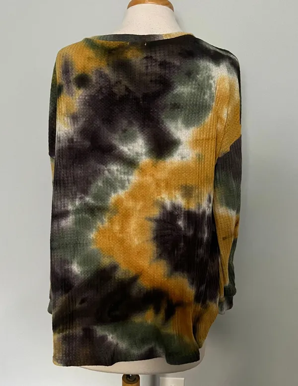 BiBi Black Yellow Green Tie Dye Waffle Knit Shirt - Image 3
