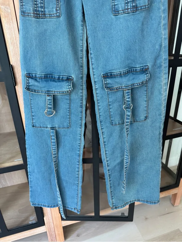 Y2k jeans cargo pants pockets straight leg high rise medium wash wide baggy - Image 6