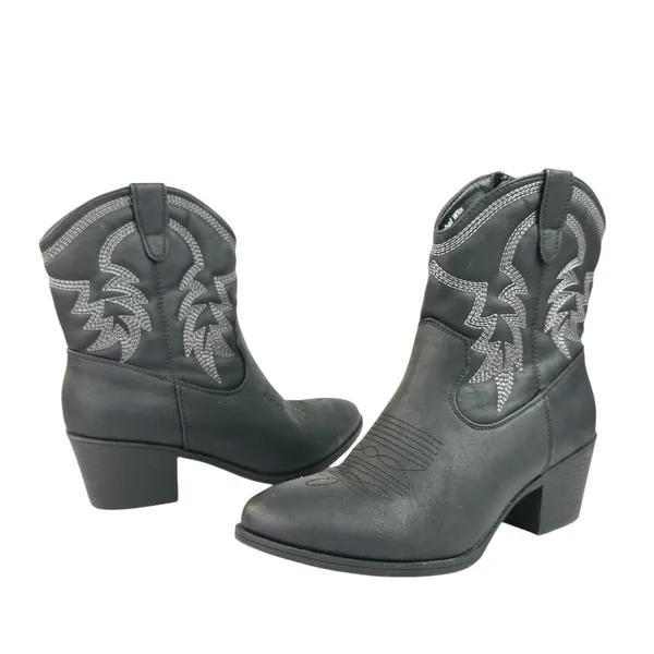 Global Win Black Faux Leather Stitch Embroidered Mid Calf Western Cowboy Boots 8 - Image 5