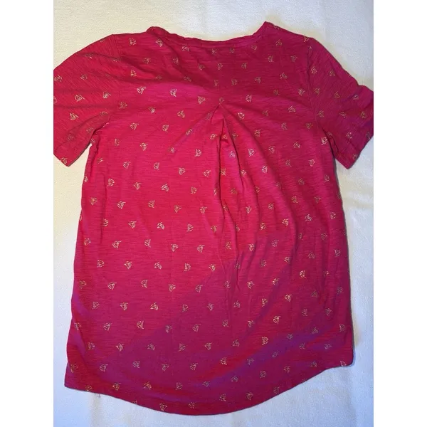 Chico's Women's Pink Gold Metallic Print Knit V-Neck Short Sleeve T-Shirt S - Image 4