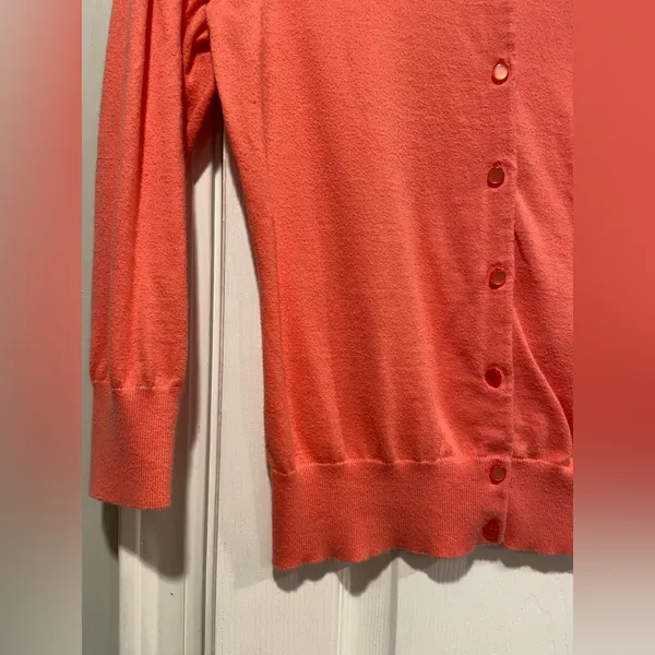 J. Crew Size M Pink Cotton Blend Crew Neck 3/4 Sleeve Button Claire Cardigan - Image 4