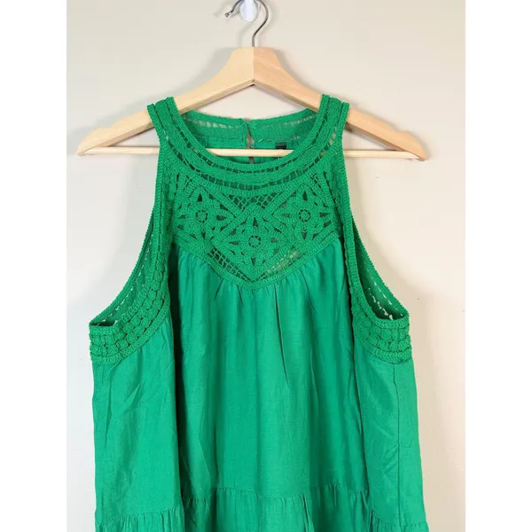 BTFBM‎ Green Crochet Lace Tiered Sleeveless Mini Dress NWT Boho Summer Halter - Image 3