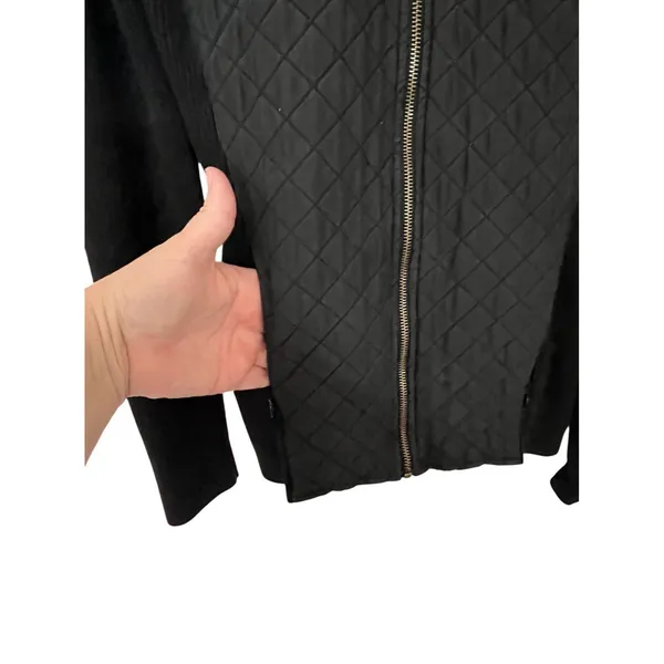 J. McLaughlin Full Zip Quilted Jacket Pockets Women's XS Black Silk Ribbed - Image 8
