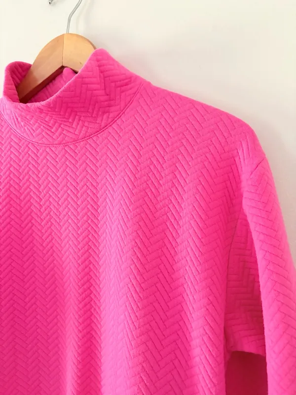 J. Crew Factory Herringbone mockneck sweatshirt snap in soft fuchsia pink Size M - Image 4