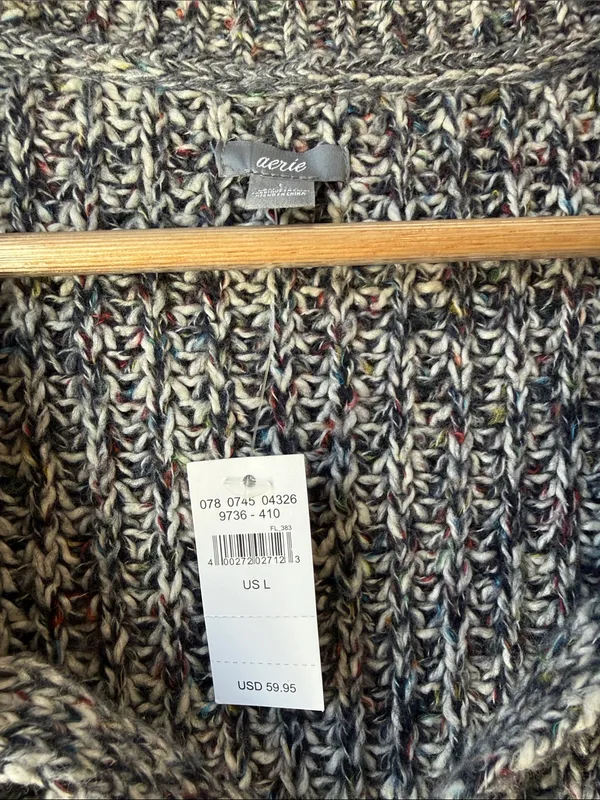 NWT Aerie Oversized Lace Up Grey Sweater - Image 3