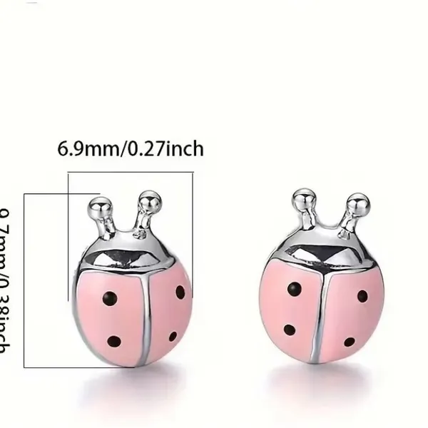 Pink and Silver Ladybug Earrings - Image 4