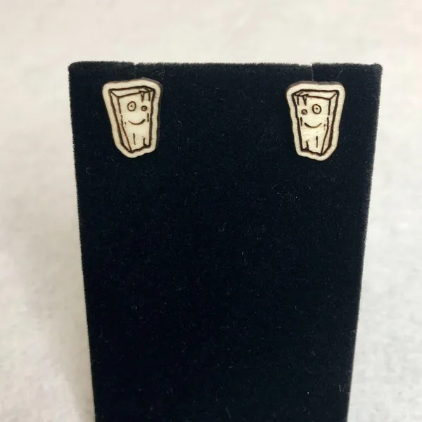 Ed, Edd, and Eddy Plank Wood Stud Earrings - Image 2