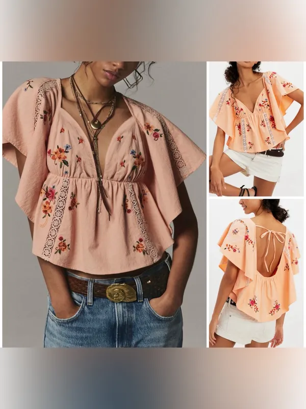NWT Free People Make Me Yours Blouse - peach combo - Small - Image 2