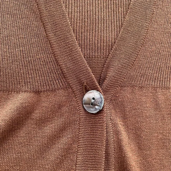 On Sunset Los Angeles silk blend brown balloon sleeves cardigan, size M cottage - Image 8