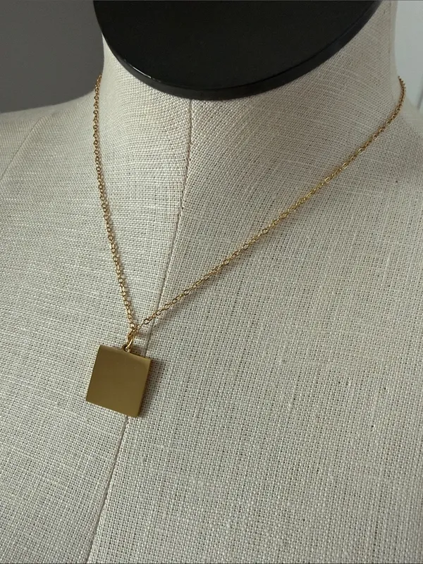 Plunder Gold Square Pendant Necklace with Engraved Sentiment - Image 6