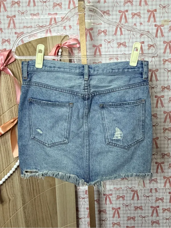 We The Free Relaxed & Destroyed Light Blue Distressed Denim Mini Skirt Classic - Image 4