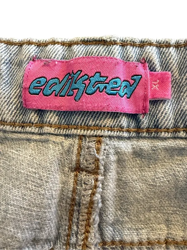 Edikted Baggy Wide Leg Jeans Womens XL Light Wash Distressed Raw Hem Y2K - Image 6