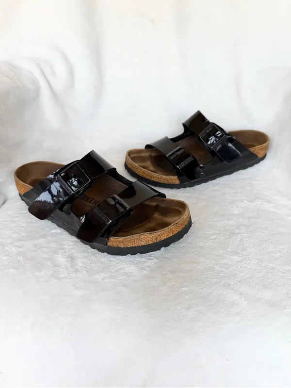 Birkenstock Arizona Birko-Flor Black Patent Sandals Women’s US 5 Regular - Image 2