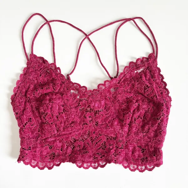Free People FP One Womens Mulberry Celine Velvet Lace Longline Bralette Size‎ S - Image 2