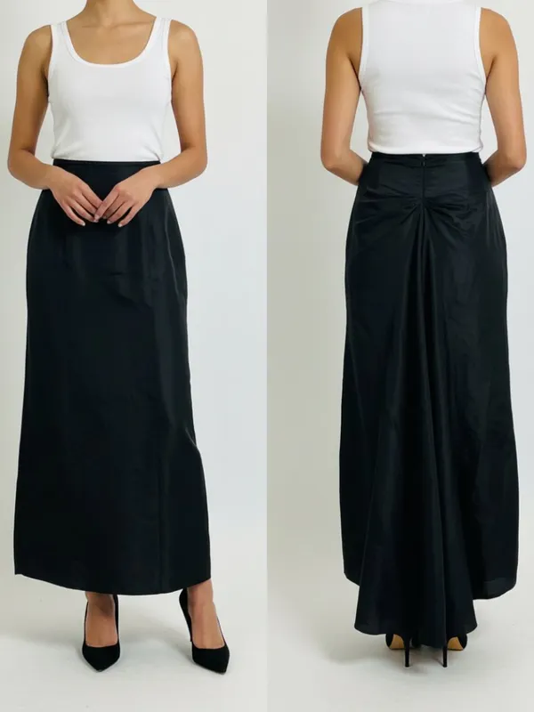 Worth Silk Black Silk A Line Maxi Long Hi-low Train Occasion Evening Skirt - Image 2