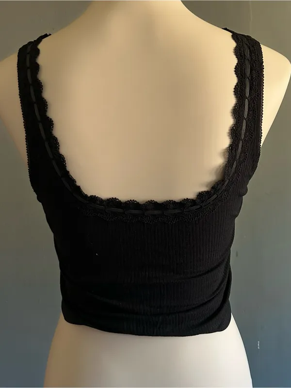 NWT American Eagle Superchill Cotton Rib Lace Tank Top | Size: M - Image 4