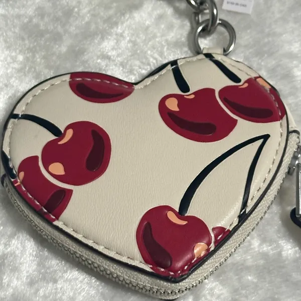 Coach Heart Coin Pouch Bag Charm With Cherry Print - Image 3