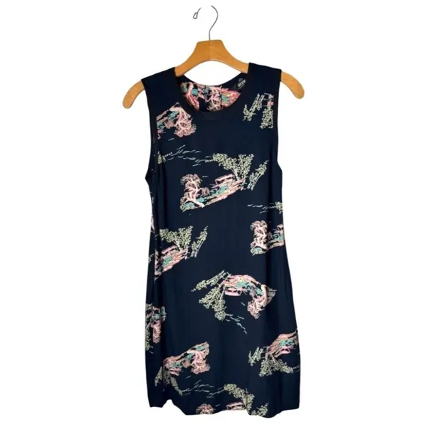 Neuw Dress Women Medium‎ Black Oriental Print Sleeveless Button Back Maze Mini - Image 2