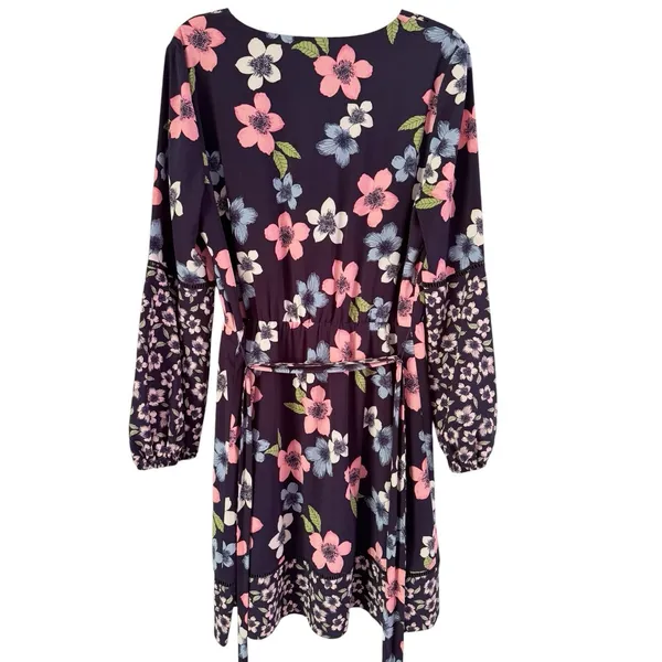 Eliza J Blue Faux Wrap Floral Puff Sleeve Dress Size 12 - Image 3
