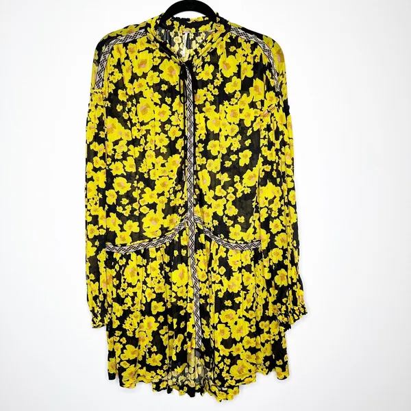 Free People Love Letter Tunic Mini Dress Women's Long Sleeve Yellow Size M - Image 2