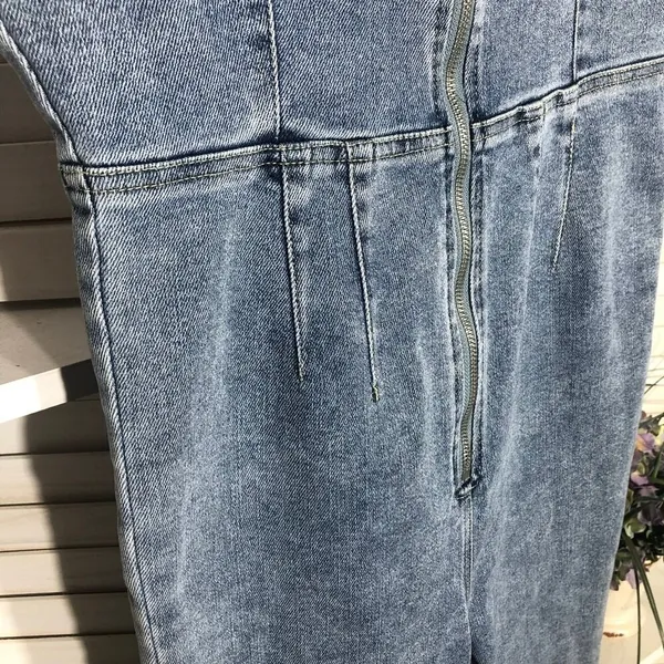 Emory Park Y2K denim jumpsuit bell-bottoms blue zip sexy fitted look groovy hippie boho M - Image 6