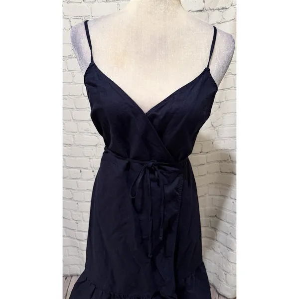 GAP Linen Navy Blue Ruffle Wrap Cami Cotton/Linen Dress navy blue Size Small - Image 2