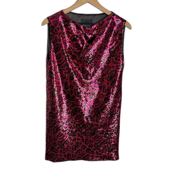 RtA Road to Awe Stevie Sequin Animal Print Sheath Mini Dress Pink Black Size XS - Image 2
