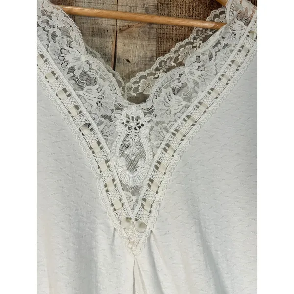 Vtg 80s Christian Dior Saks Fifth Avenue Lace Nightgown Cream White Slip Dress - Image 2