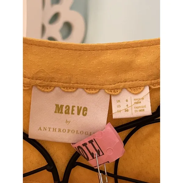 Anthropologie 4 Maeve Mustard Yellow Flowy Long Sleeve Top Sz 4‎ - Image 4