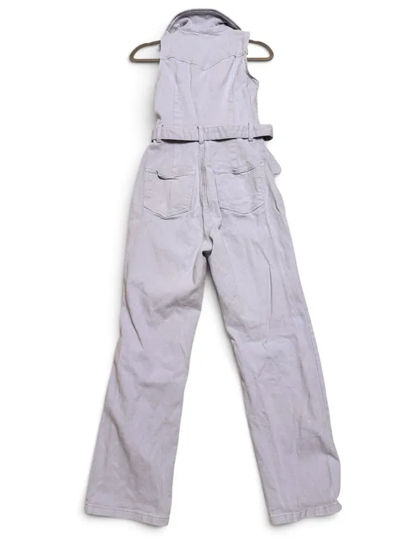 Light Blue Denim Utility Jumpsuit Belted Straight Leg Size M - Image 3