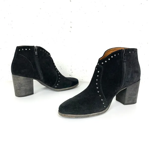 Frye Womens Nora Stud Side Zip Ankle Booties Black Suede Chunky Heel Size 7 - Image 8