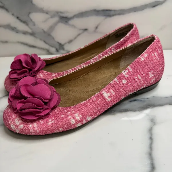 Aerosoles Wmns Pink White Tweed Flower Ballet Flats Sz 8 Comfort Sophisticated - Image 4