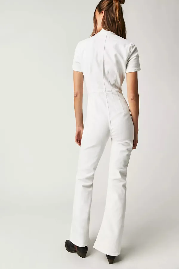 Free People We The Free Jayde Flare Denim Jumpsuit - Image 3