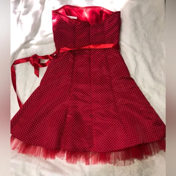 Jessica McClintock Gunne Sax Strapless Polka Dot Dress 9/10 Disneybound Minnie - Image 3