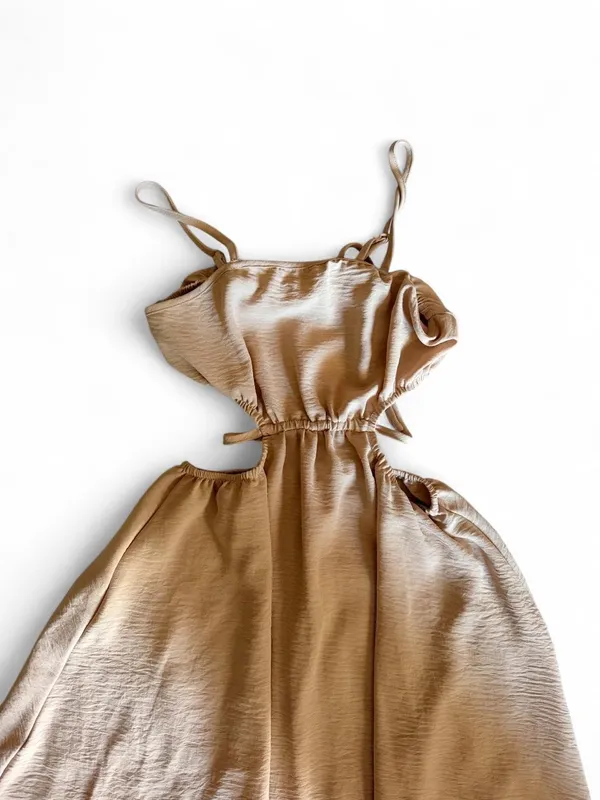 SHEIN Champagne Satin Cutout Maxi Dress XS - Image 4
