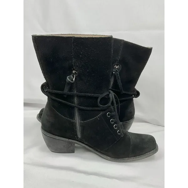 Latigo Portland Black Suede Lace Up Boots Side Zip Chunky Heel Boho Sz 7.5 - Image 7