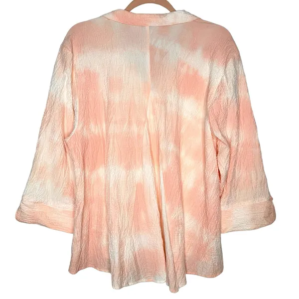 Habitat Clothes To Live In XL Peach Crinkle Textured Button Front Top Lagenlook - Image 3