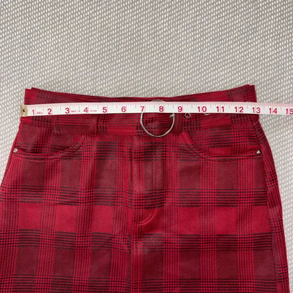 Fashion On Earth Women’s Faux Leather Red Black Plaid Belted Mini Skirt Sz Xs Sexy Party - Image 4