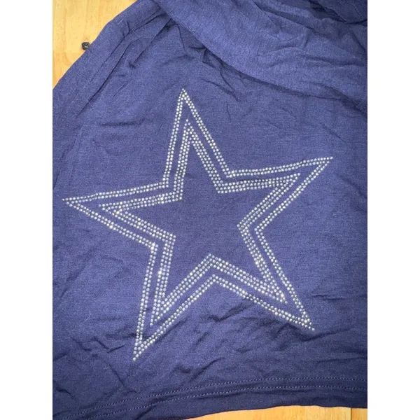 Cowboys Her Style Navy Blue‎ Cold Shoulder Star Rhinestone Tunic Top Women Small - Image 4