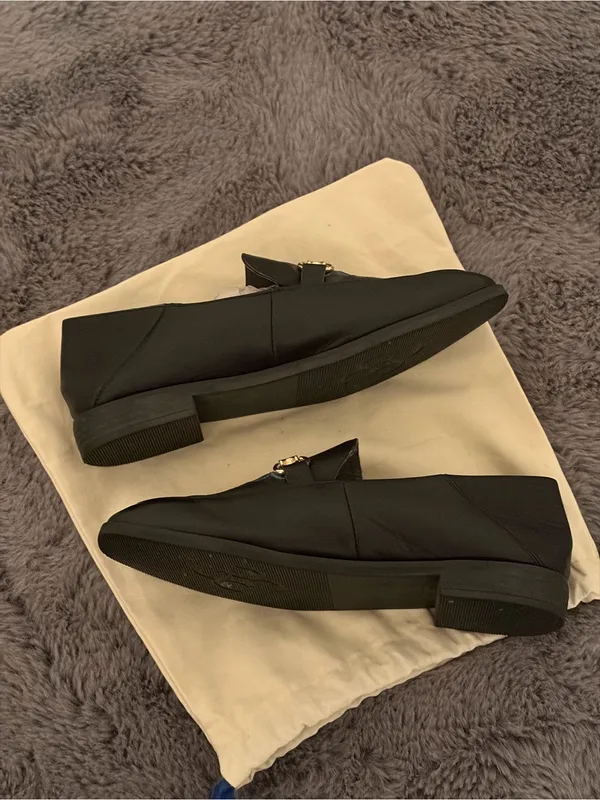 Black Leather Floral Embroidered Slip-On Loafers - Image 5