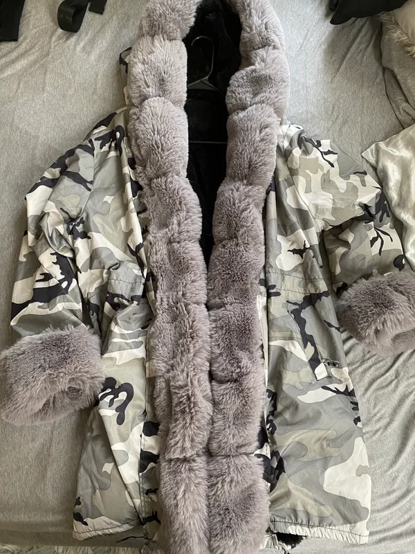 camo fur jacket Gray - Image 2