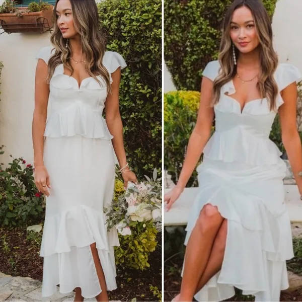 SHOW ME YOUR MUMU‎ Reese White Ruffle Dress Size 1X Bridal Shower Beach Wedding - Image 3