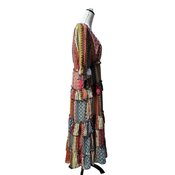 Ciebon Madelyn Puff Sleeve Tiered Maxi Dress M Pockets Boho Cottage Western - Image 9