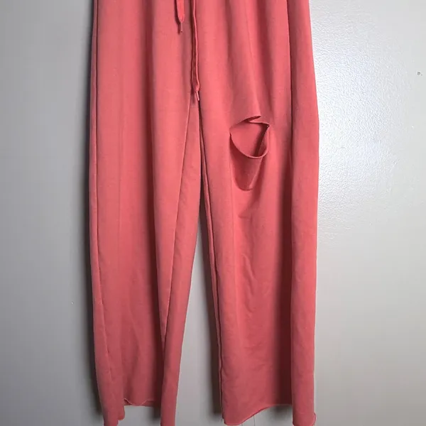 Junior's Sweatpants DIY Small Orange Wide Leg Distressed Raw Activewear Grunge - Image 3